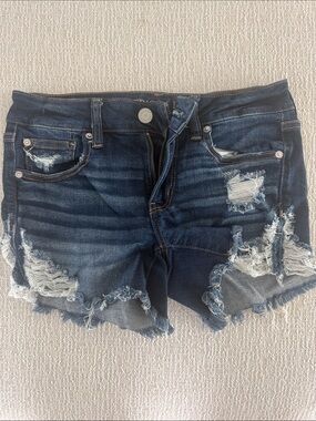 American Eagle Outfitters Dark Blue Distressed Denim Shorts